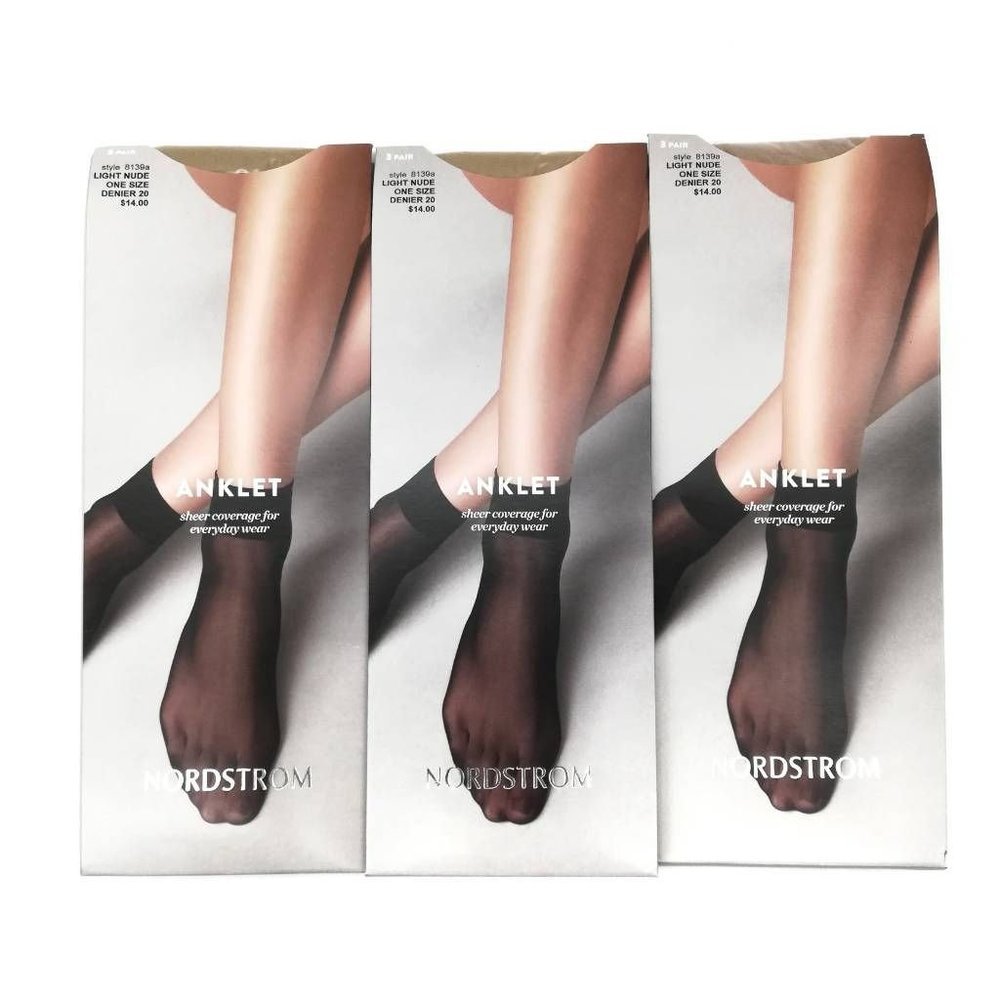 Nordstrom Lot Of 3 Womens Anklet Socks Light Nude 20 Denier 8139A One Size New‎